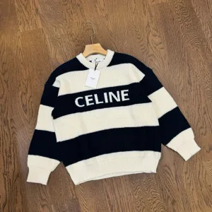 High Quality Celine Sweater Green Wool Blend Woven Fabric Jacquard