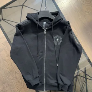 High Quality Luxury Chrome Hearts Coat Black Fleece Leather Patch