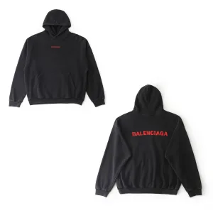 AAA High Quality Balenciaga Hoodie Red Cotton Combed Autumn Winter Embroidery