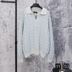 Designer Fendi Long-Sleeved Shirt Blue Mesh Spring Summer Autumn Winter