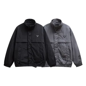 Reps AAA Prada Outerwear Ash Cotton Silk Nylon Fabric Metal Logo