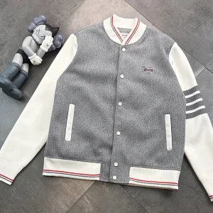 Luxury Thom Browne Coat Red Down Embroidery Patch Side Pockets