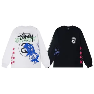 High Quality Stussy Long-Sleeved Shirts Ash Eva Cotton Pure Streetwear Exquisite Tailoring Plastisol Printing