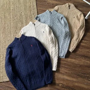 High Quality Ralph Lauren Sweater Red Wool Cable Knit Embroidery