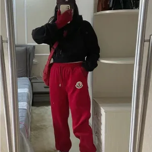 Luxury Monk Sweatpants Red Cotton Pure Fleece Winter