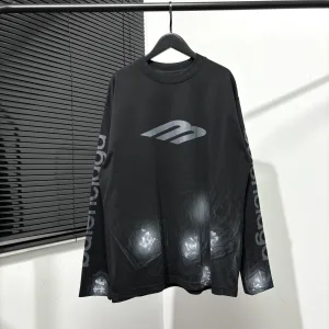Super Clone Designer Balenciaga Long-Sleeved Shirts Red Cotton Pure Neckline Stitching