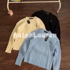 High Quality Ralph Lauren Long-Sleeved Shirts Red Cotton Pure Jacquard Cable Knit Pattern Embroidery