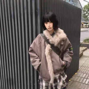Luxury AAA Stone Island Coat Brown Cotton Thick Down Faux Mink Fur Suede Retro Distressed Winter