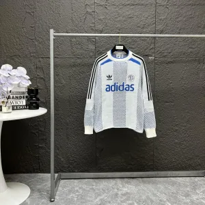 Reps Adidas Long-Sleeved Shirts Red Cotton Pure Wool Cashmere Jacquard Autumn Winter Embroidery