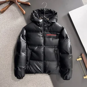 Designer Luxury Prada Outerwear Red Goose Down Nylon Microfiber Fabric Soft Touch Side Stripes