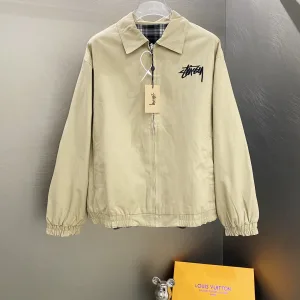 Designer Stussy Coat Red Relaxed Fit Embroidery Patch