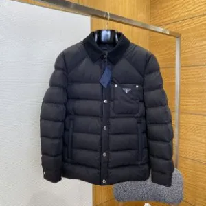 Reps Luxury Prada Coat Black Cotton Duck Down Corduroy