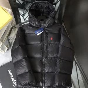 Luxury High Quality Ralph Lauren Down Jacket Blue Nylon Coated Fabric Simple And Versatile Winter