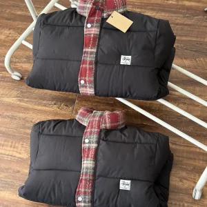 High Quality Stussy Cotton-Padded Coat Red Retro Plaid Winter Early Patch Patchwork