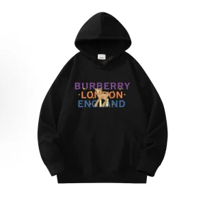 Designer Burberry Hoodie Red Cotton Pure Ribbed Fabric Relaxed Fit Winter