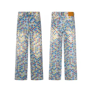 Super Clone High Quality Louis Vuitton Jeans Red Denim Embroidery