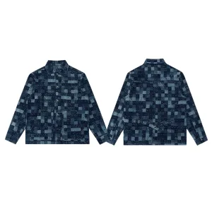 High Quality Louis Vuitton Jacket Blue Jacquard Denim Exquisite Tailoring Leather Patch