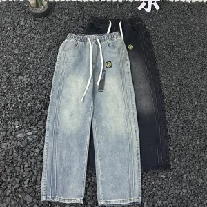 Super Clone Stone Island Jeans Red Denim Streetwear Retro Wash And Trendy Autumn Winter
