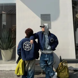 Luxury Stussy Jacket Red Cotton Denim Embroidery Heavy