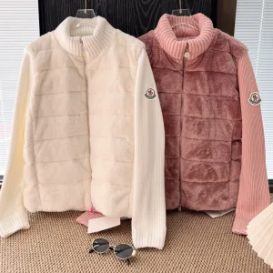 AAA Reps Hermes Coat Pink Wool Down Fleece Patch