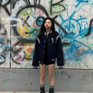 Luxury Stussy Outerwear Blue Cotton Wool Down Easy To Match Winter Embroidery Patch