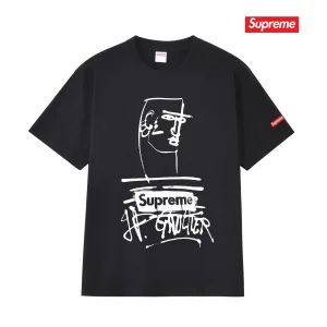 High Quality Luxury Supreme Short-Sleeved Shirts Red Cotton Combed Streetwear