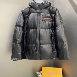 AAA Prada Down Jacket Red Nylon Autumn Winter Zippered Pocket