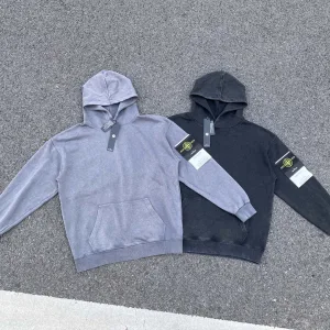 High Quality Stone Island Hoodie Red Cotton Street Style Autumn