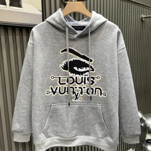 Designer Louis Vuitton Hoodie Red Cotton Wool Fleece Woven Fabric Autumn Winter Embroidery Patch