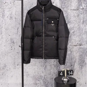 Super Clone Prada Jacket White Goose Down Polyester Nylon Fiber Woven Fabric Twill Relaxed Silhouette Patch Metal Logo