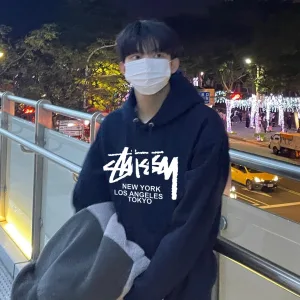 AAA Designer Stussy Hoodie Red Cotton Pure Fleece Ribbed Fabric Winter