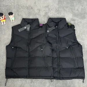 AAA High Quality Stone Island Vest Red Down Polyester Ribbed Fabric Exquisite Workmanship Street Style Winter