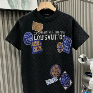 Reps Louis Vuitton Short Sleeves Red Cotton Fleece Jacquard Exquisite Workmanship