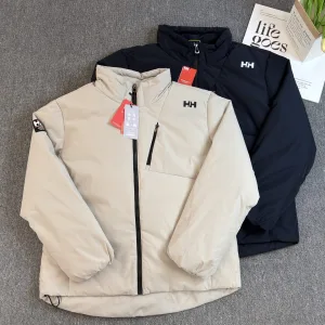 Luxury Helly Hansen Coat Red Goose Down Zippered Pocket Windproof Cuffs