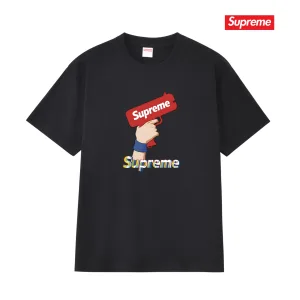 High Quality Supreme Short-Sleeved Shirts Red Cotton Pure Combed Streetwear Summer