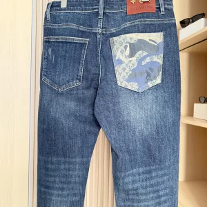 High Quality Luxury Louis Vuitton Jeans Red Denim Slim Fit Patch