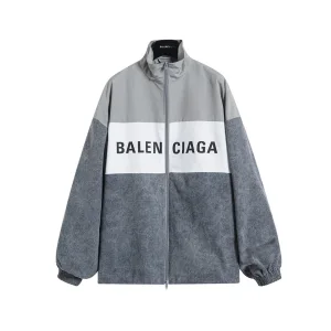 Luxury Balenciaga Jacket Red Polyester Mesh Twill Denim Spring Environmentally Friendly Dyeing Patch Zippered Pocket