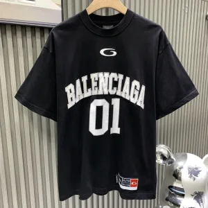 Luxury Balenciaga Short Sleeves Red Cotton Fine Plain Weave Embroidery Plastisol Printing