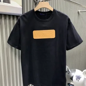 AAA Louis Vuitton Short Sleeves Red Cotton Pure Combed Soft Synthetic Leather High-End Style Summer Patch