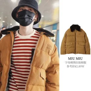 Designer Reps Miu Coat White Cotton Wool Duck Down Sheepskin Embroidery