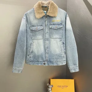 AAA Miu Outerwear Red Wool Lambswool Down Denim