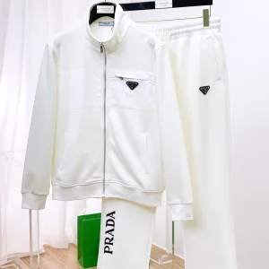 High Quality Prada Casual Trousers White Jacquard Embroidery Patch