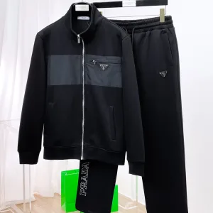 AAA Prada Casual Trousers Black Jacquard Embroidery Patch