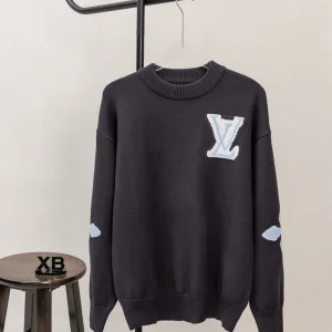 Luxury Reps Louis Vuitton Sweater Dark Gray Cotton Pure Wool Blend Jacquard