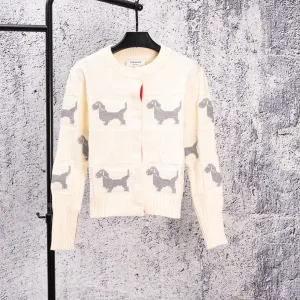 AAA Super Clone Thom Browne Sweater Red Jacquard Cable Knit Playful Style