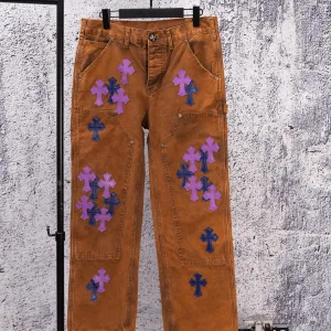 Designer Chrome Hearts Jeans Red Denim Street Style Sophistication Slim Fit