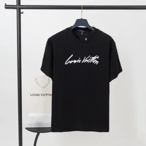 AAA Louis Vuitton Short-Sleeved T-Shirt Red Cotton Pure Soft Ribbed Fabric Relaxed Fit Embroidery 3D
