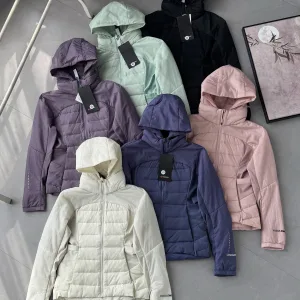 Reps Lululemon Coat Red Neutral Feather Duck Down Denim Autumn Winter And Matte Fabric Slim Fit 3D Logo Side Pockets