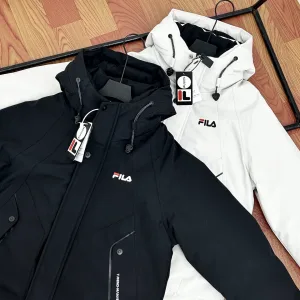 Super Clone Designer Fila Outerwear Red Duck Down Fleece Adjustable Drawstring Sweet Style Winter Zippered Pocket