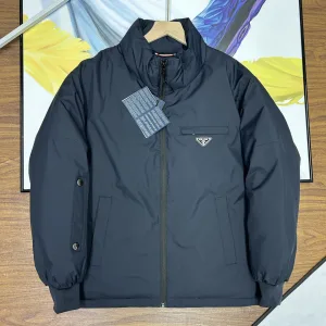 Super Clone Reps Prada Coat Blue Duck Down Nylon Daily Commute Metal Logo Side Pockets